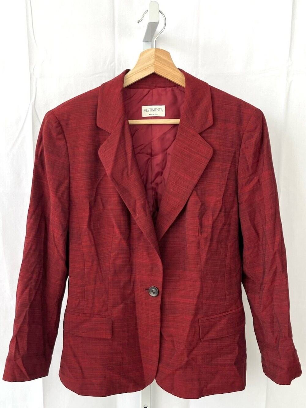 VESTIMENTA ESTIMATED M Italy One Button Blazer Jacket Pure Wool Lined Red
